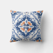 Coussin Portuguese Tile Pattern Blue White Orange (Verso)