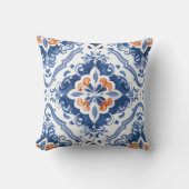 Coussin Portuguese Tile Pattern Blue White Orange (Recto)