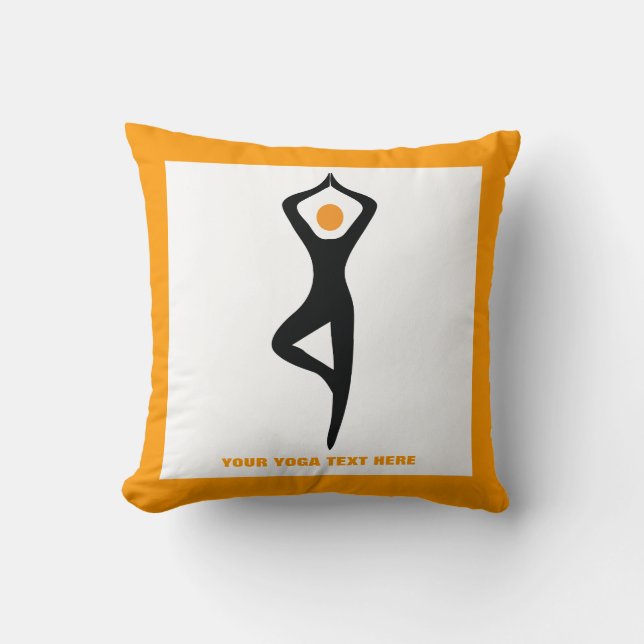 Coussin Pose de yoga noir, orange personnalisé (Recto)