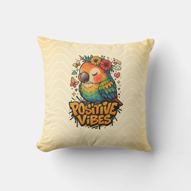 Coussin “Positive Vibes” Parrot (Recto)