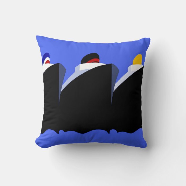 Coussin Poster Art Déco des paquebots de croisière vintage (Recto)