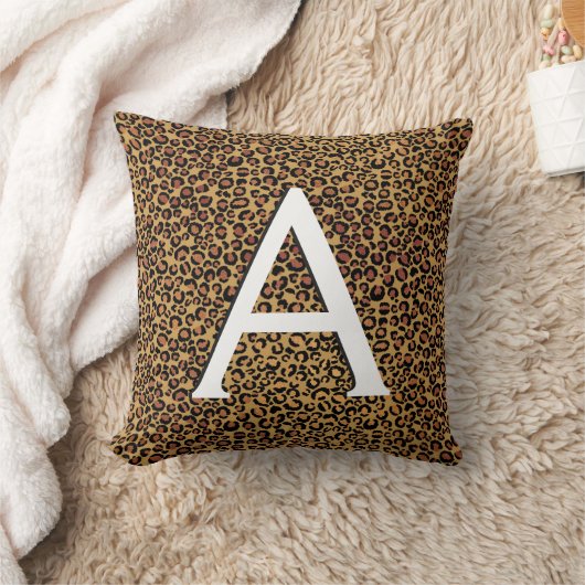 Coussin Poster de animal léopard avec initial monogramme (Couverture)