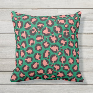 Coussin Poster de animal Léopard vert rose corail moderne