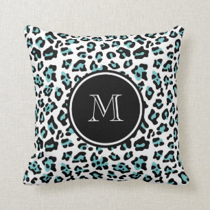 Coussin Poster de animal noir turquoise de léopard avec l