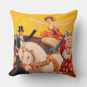 Coussin Poster de l'artiste de cirque vintage coloré