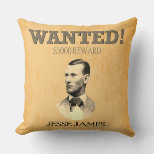 Coussin Poster de récompense Jesse James American Outlaw