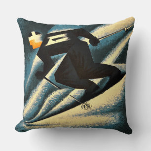 Coussin Poster de ski Vintage Mont Blanc 1951