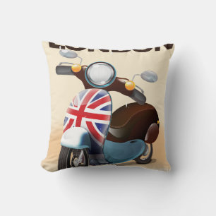 Coussin Poster de voyage London vintage scooter union jack