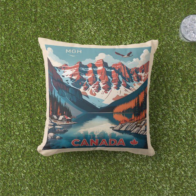Coussin Poster de voyage sur mesure Monogramme Canada (Herbe)