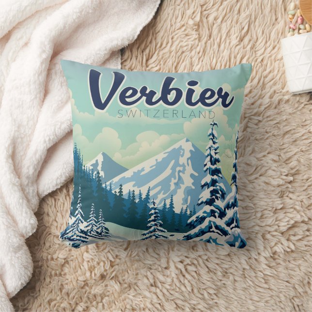 Coussin Poster de voyage Verbier Suisse (Couverture)