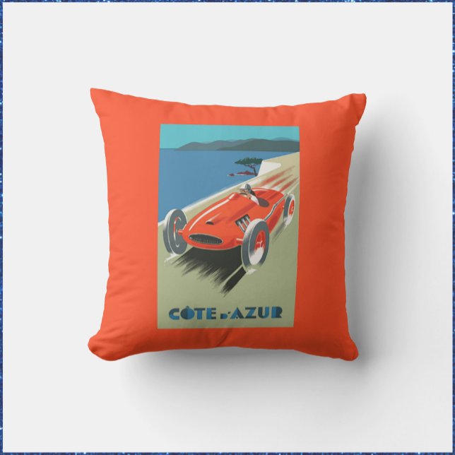 Coussin Poster de voyage vintage Côte d'Azur (Créateur téléchargé)