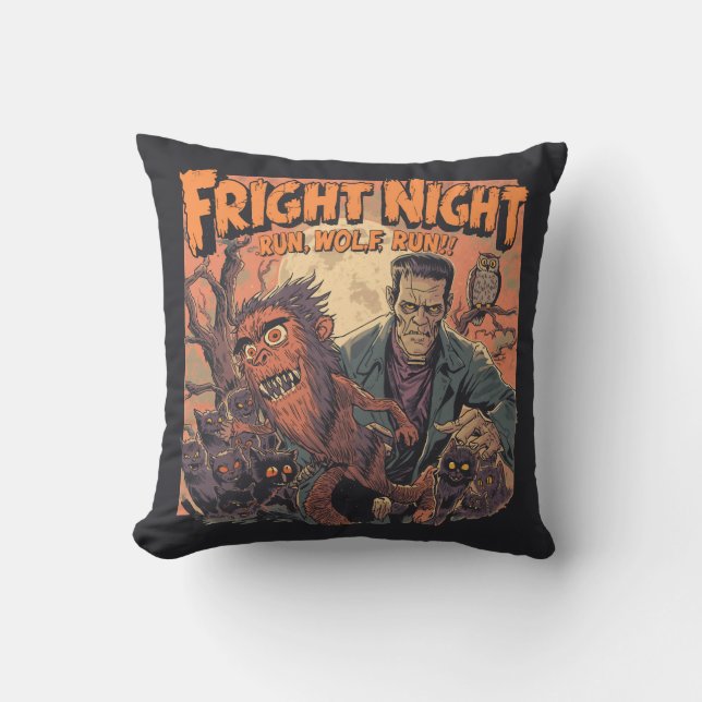 Coussin Poster d'horreur nocturne - Retro Werewolf et Mo (Recto)
