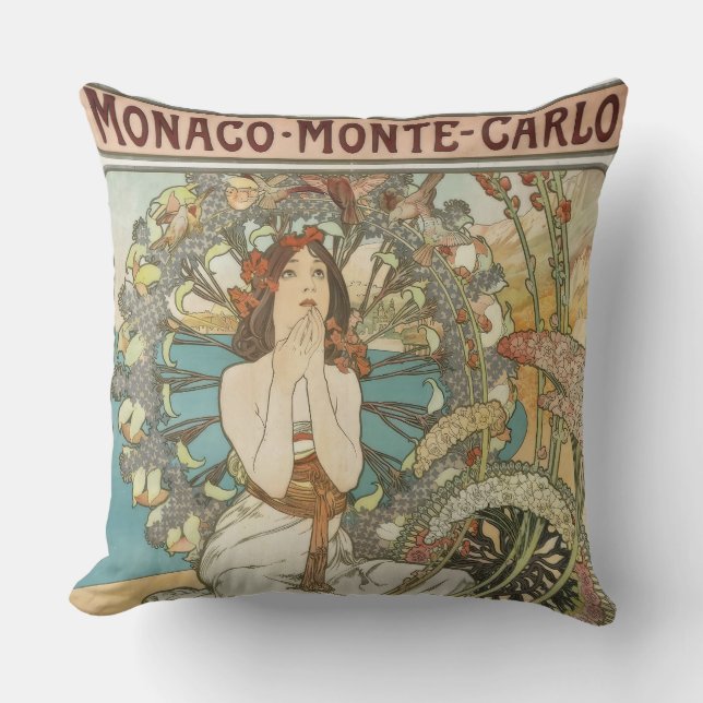 Coussin Poster Mont-Carlo vintage par Alphonse Mucha (Recto)
