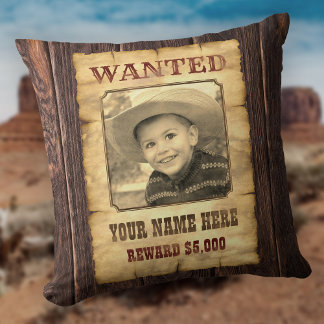 Coussin Poster Recherché | Vintage Wild West Modèle photo 