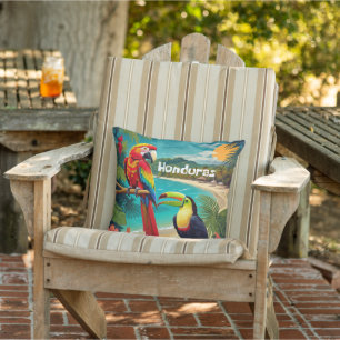 Coussin Poster vintage de voyage du Honduras Macaw et Touc