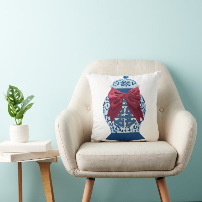 Coussin Pot à gingembre bleu de Noël     (Chaise)