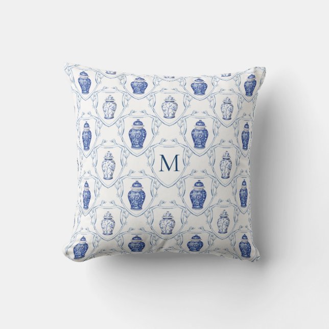 Coussin Pot à gingembre de style chinois avec blason monog (Recto)