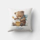 Coussin Pot à miel personnalisé à l'aquarelle avec un ours (Verso)