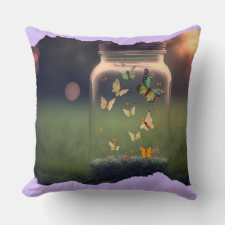 Coussin Pot de papillon enchanté au coucher du soleil | Co