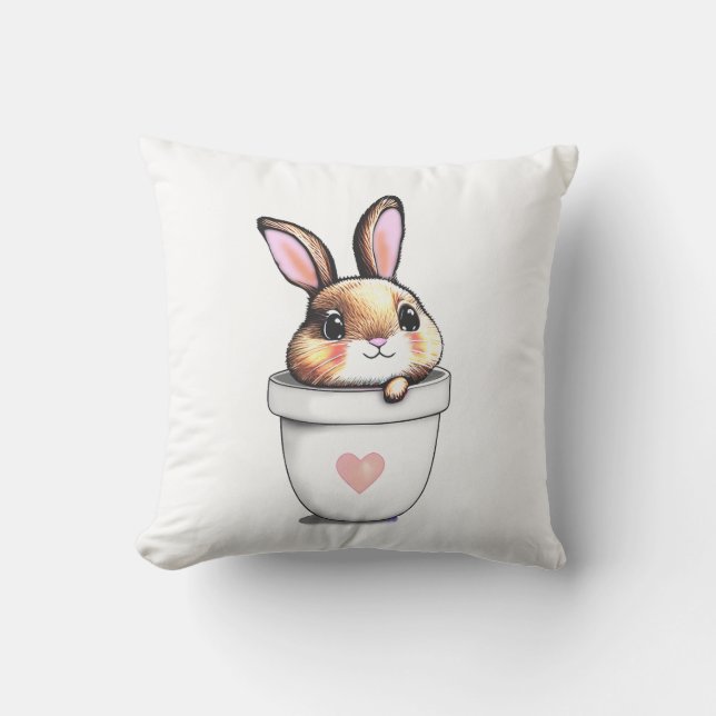 Coussin Pot de plante de lapin mignon avec cœur sur fond b (Recto)