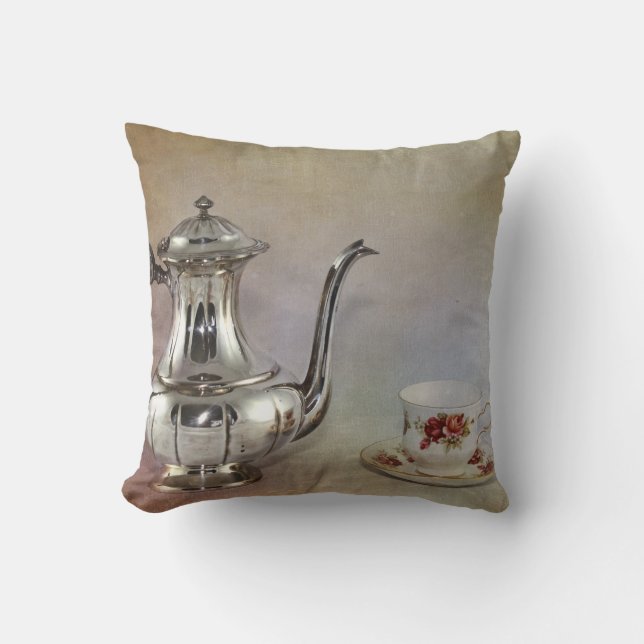Coussin Pot de thé et tasse argentés antiques de (Recto)