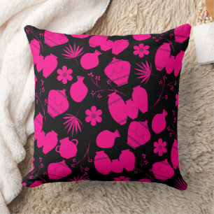 Coussin poteries argile céramique pots artiste motif flora