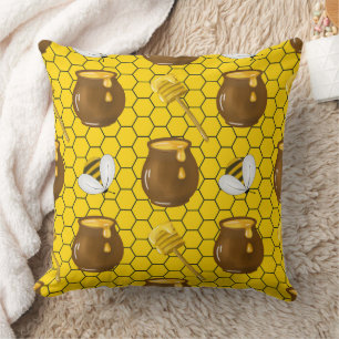 Coussin Pots de miel et motif de nid d'abeille