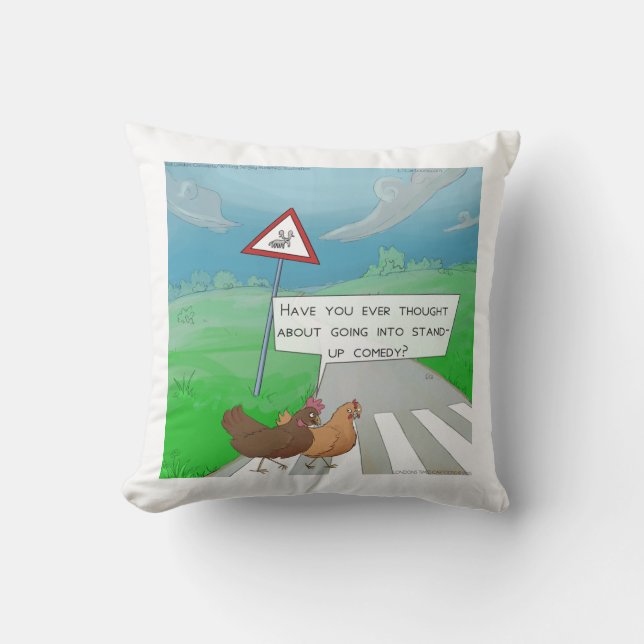 Coussin Pouf avec des poulets drôles traversant la route (Recto)