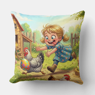 Coussin Poule de Pâques drôle de poursuite