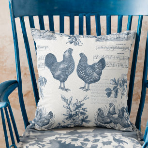 Coussin Poule et coq Wyandottes Toile bleue