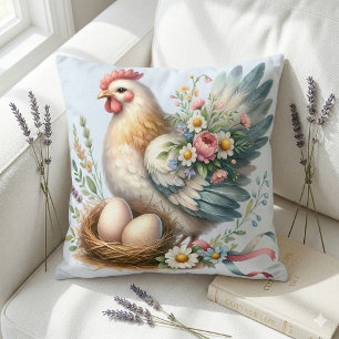 Coussin Poule florale avec charme vintage de ferme
