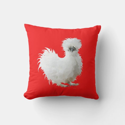 Coussin Poule Soie sur fond rouge (Recto)