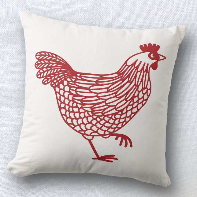Coussin Poule Volaille Rouge et Blanche (Chicken hen poultry lover pillow )