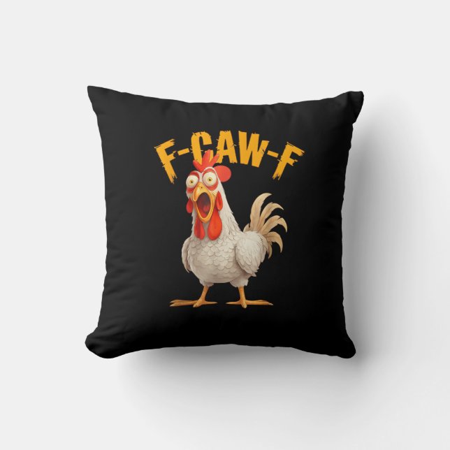 Coussin Poulet F-Awk-F drôle F-Caw-F Coq Pun Rétro Vi (Recto)