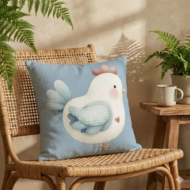 Coussin Poulet Pastel Cottagecore (Pastel Cottagecore Chicken Throw Pillow Mockup D)