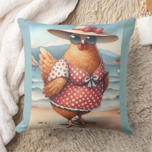 Coussin Poulets en maillots de bain en bord de mer