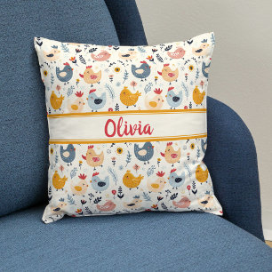 Coussin Poulets mignons à la ferme Personnalisé