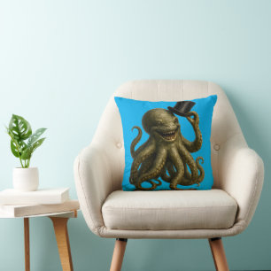 Coussin Poulpe en haut-de-forme, art nautique fantaisiste