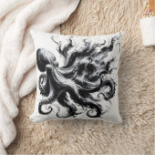 Coussin Poulpe Kraken Fluide Encre Abstraite (Couverture)