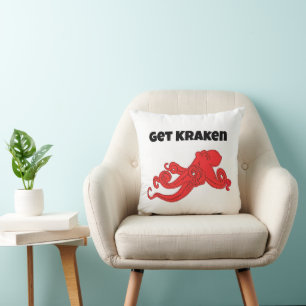 Coussin Poulpe Rouge Rétro Amusant Kraken Dessin Animé