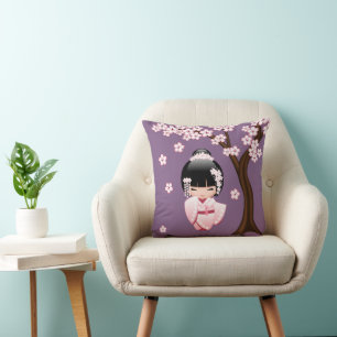Coussin Poupée blanche de Kokeshi de kimono - fille de