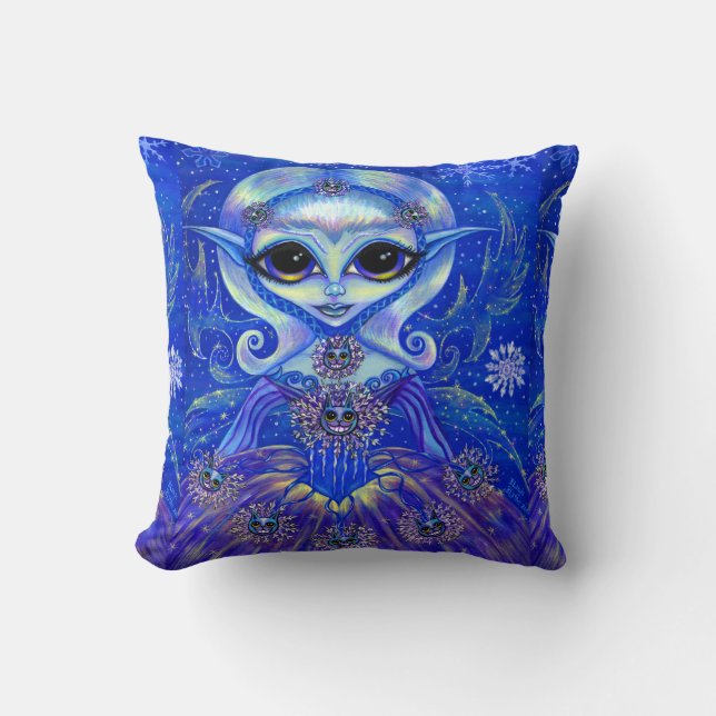 Coussin Poupée de fée magique hivernale avec chats et floc (Recto)