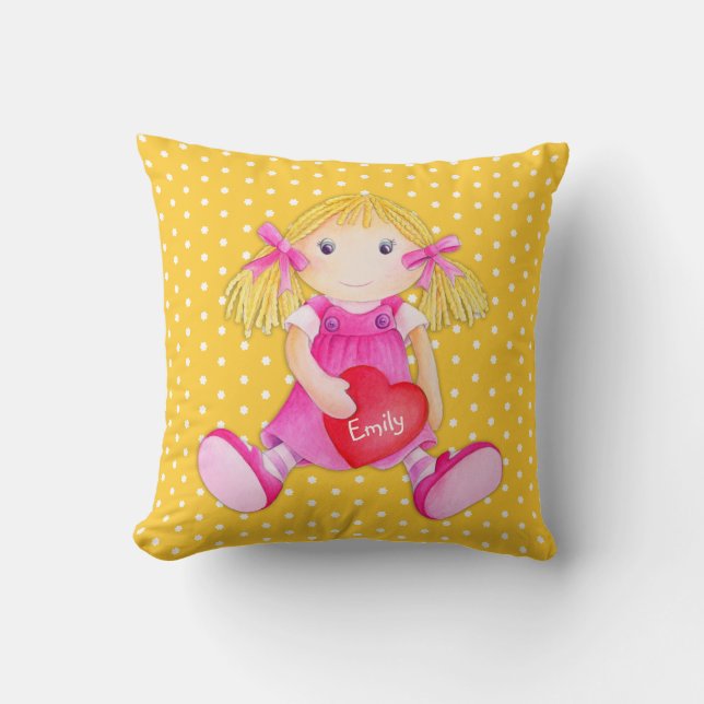 Coussin Poupée de filles poupée jaune nom fleurie poka poi (Recto)