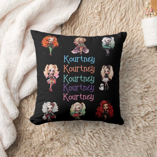 Coussin Poupée Fille Thème Épouvantable Halloween avec Nom (Couverture)