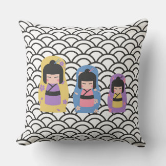 Coussin Poupées japonais Kimono Carré Cushion