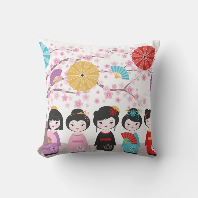 Coussin Poupées japonaises Kokeshi (Recto)