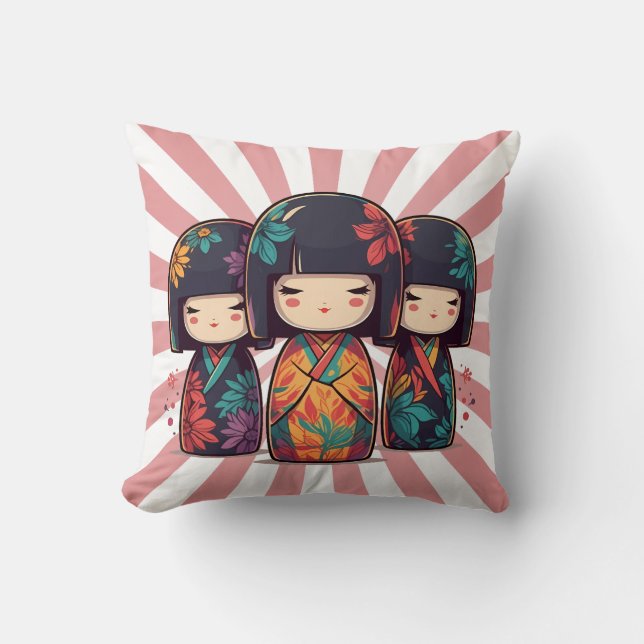 Coussin Poupées Kokeshi japonais mignonnes (Recto)