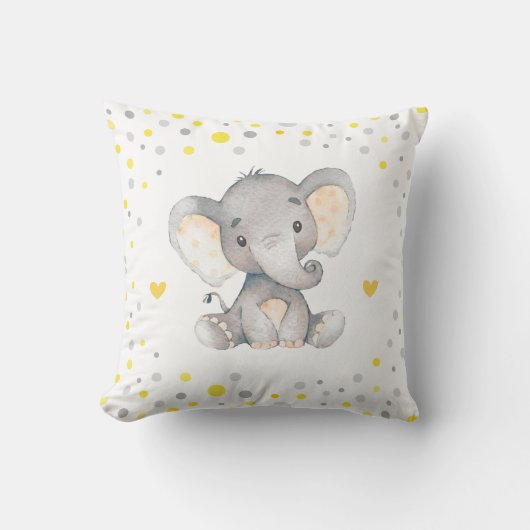 Coussin Pouponnière de Baby shower à éléphant gris jaune (Recto)
