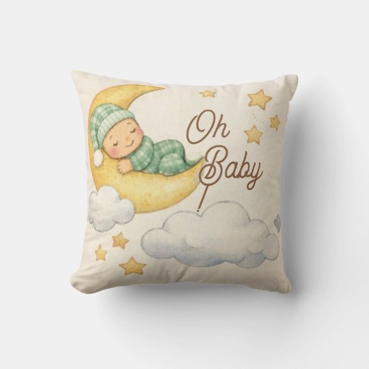 Coussin pour Baby Shower, Oh Bébé, Garçon, Lune | (Recto)