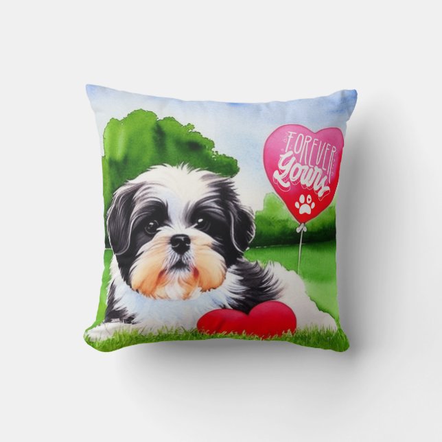 Coussin Pour toujours ton Shih Tzu Aquarelle (Recto)